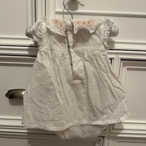 Edgehill collections, white and cream embroidery ruffled neck, romper size 6mo